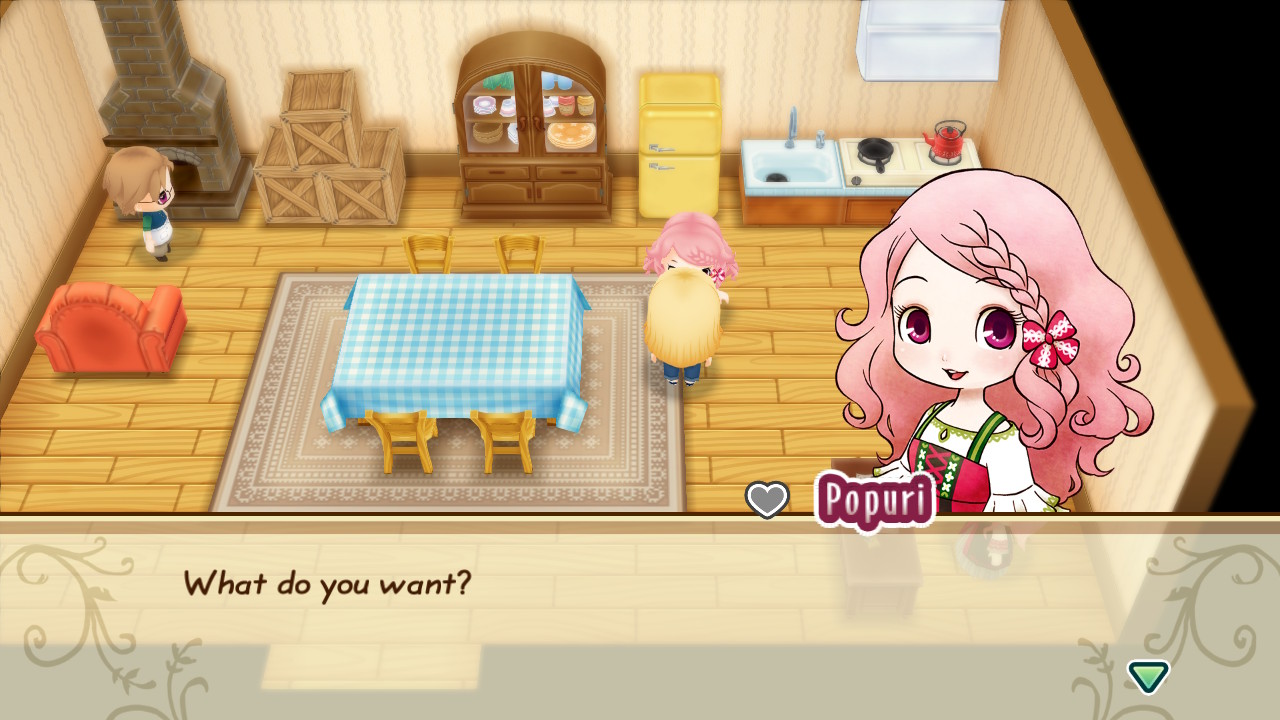 Story of Seasons: Friends of Mineral Town, Popuri’s dialogue.